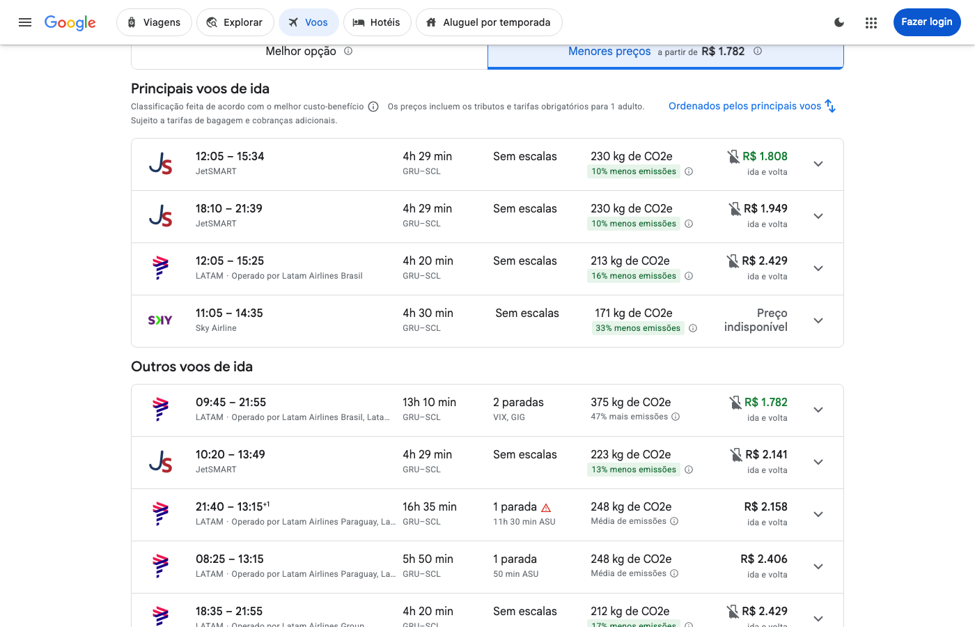 Print Google Flights — SÃO PAULO (GRU), partida 08 jul
