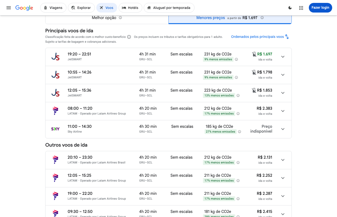 Print Google Flights — SÃO PAULO (GRU), partida 01 ago