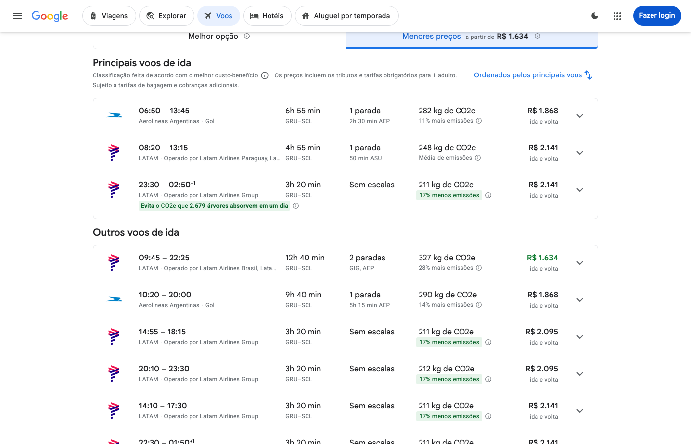 Print Google Flights — SÃO PAULO (GRU), partida 08 out