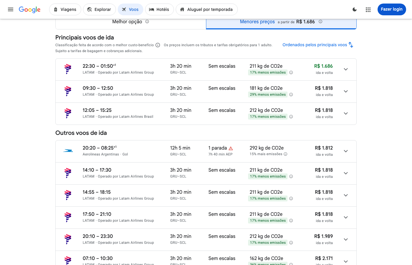 Print Google Flights — SÃO PAULO (GRU), partida 22 out