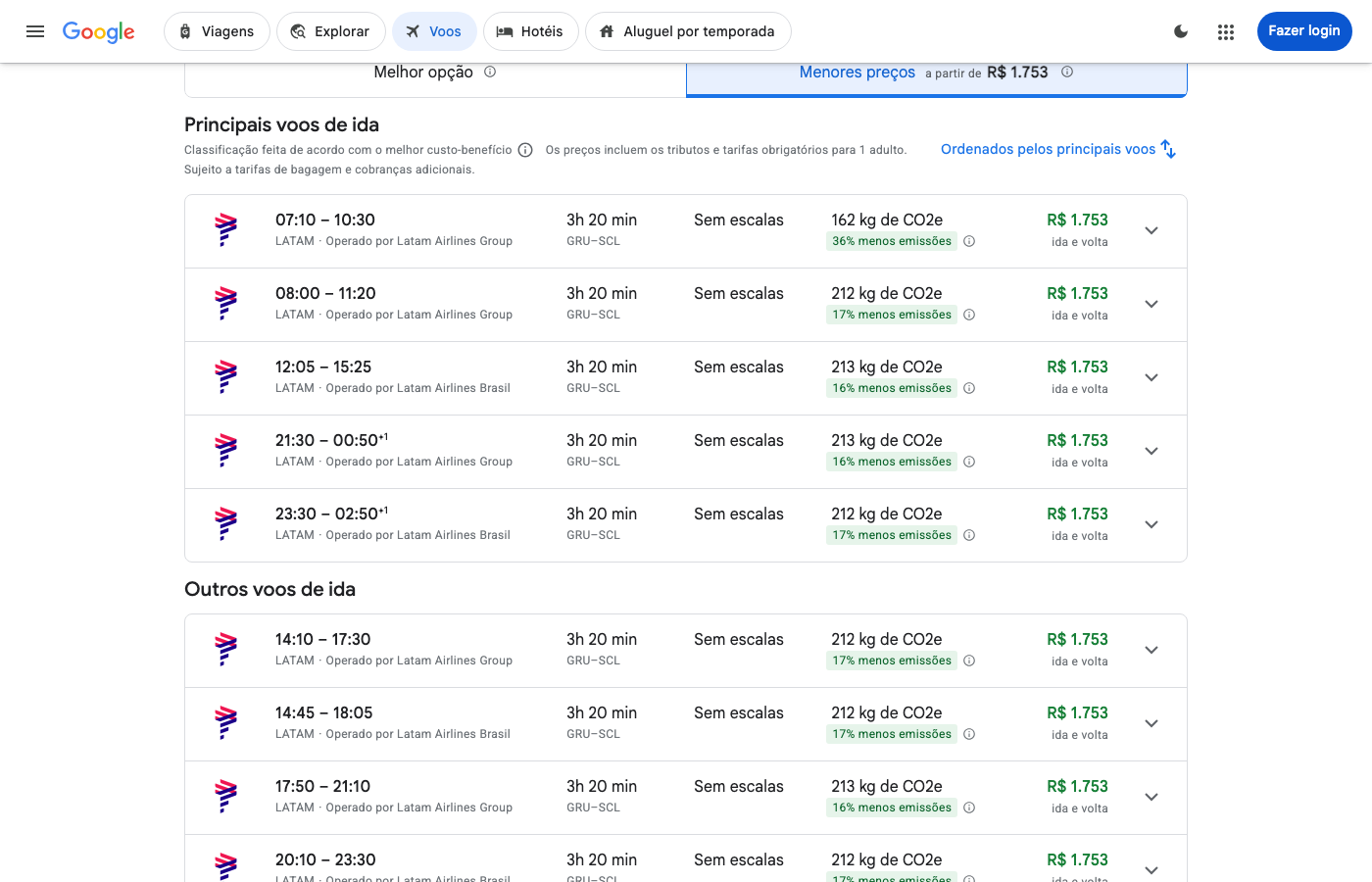 Print Google Flights — SÃO PAULO (GRU), partida 15 nov