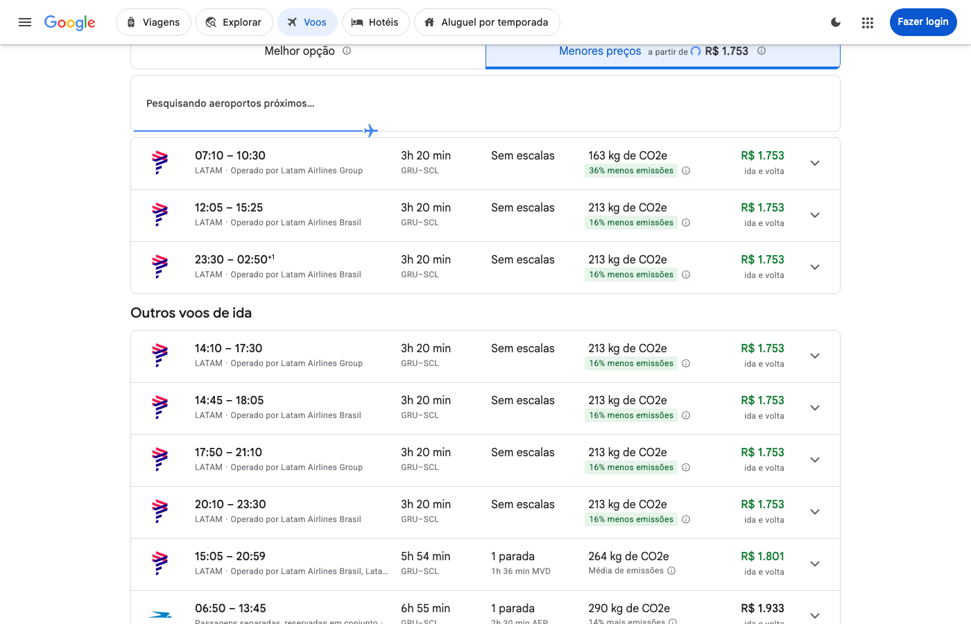Print Google Flights — SÃO PAULO (GRU), partida 01 dez