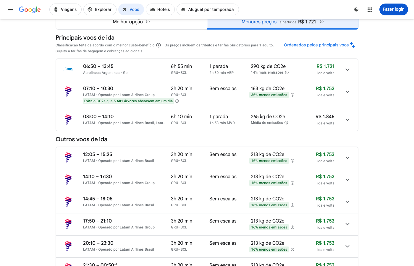Print Google Flights — SÃO PAULO (GRU), partida 08 dez